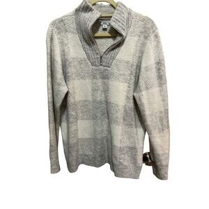 Croft & Barrow - 1/4 Zip Sweater - Grey / Cream Plaid Sweater - Size XL
